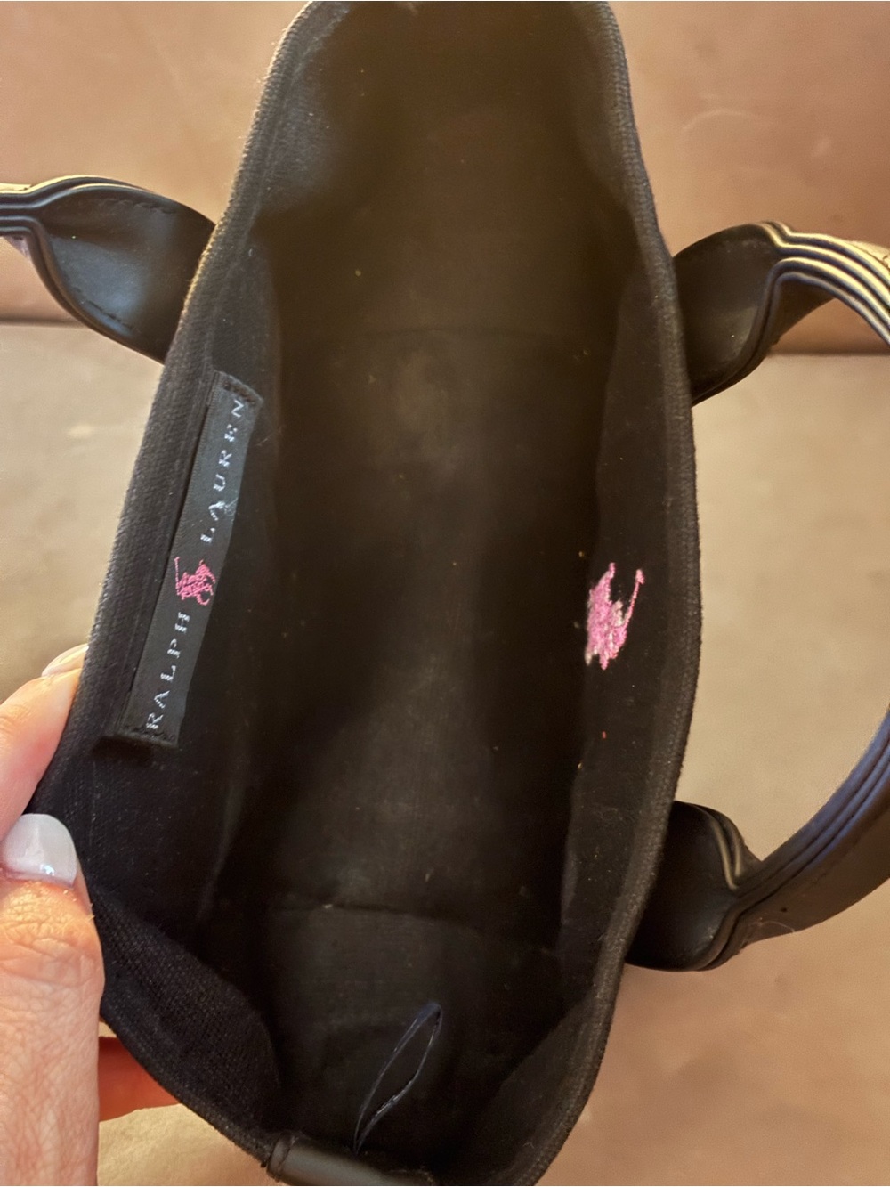 Ralph Lauren Mini Black Canvas Tote Bag Pink Pony Logo - Picture 6 of 8